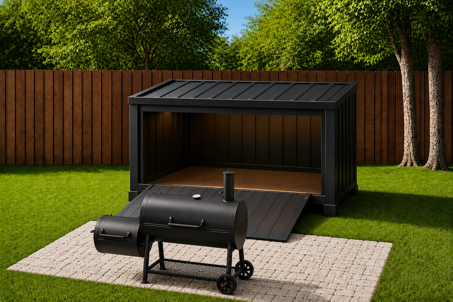 GrillNcube mini open with pavers daytime with grill
